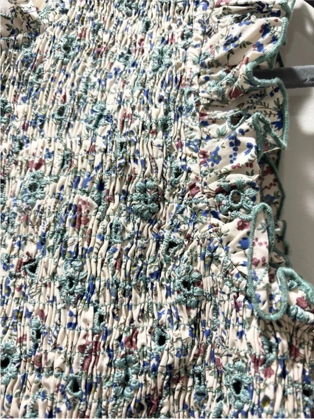 Sezane NEW Samona Blouse Smocked Ruffle Sleeveless Ostuni Floral Cottagecore 8 - Picture 5 of 7